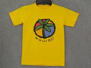 T-SHIRT YOUTH SZ S (6-8) YELLOW BRIGHT PALM TREE BEACH BALL HAWAII WIS DELLS - Picture 1 of 14