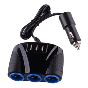 12V Car Cigarette Lighter Socket Splitter 3 Way 3 USB Port Charger Adapter Black - Picture 1 of 5