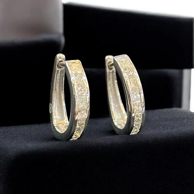 1.08 Carats Princess Shape Natural Diamonds Unisex Hoop Earrings 18K White Gold - Image 1 of 4
