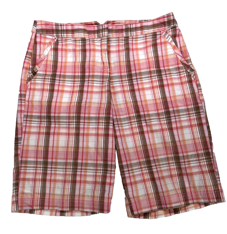 Izod Women's Stretch Perform X Plaid Golf Bermuda Shorts Pink & Brown Size 4 - Image 1 of 4