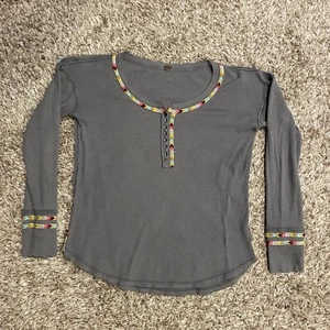 Free People We the Free Rainbow Henley Thermal Womens L / XL Grey Boho OB751037 - Picture 1 of 9