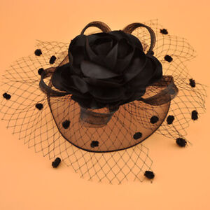 Vintage Women Flower Fascinator Hat with Mesh Cocktail Party Wedding Hair Clip