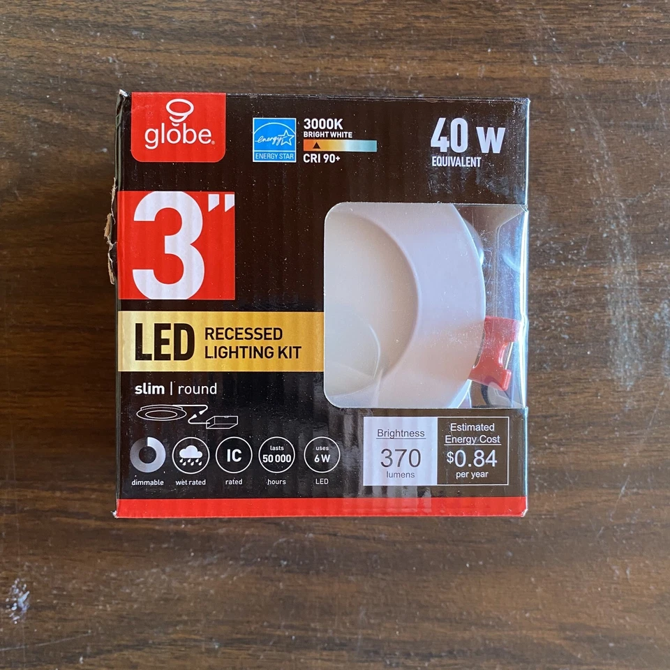 Globe Electric 3" LED Integrated Ultra Slim Recessed Lighting Kit 4-pack 6 IC