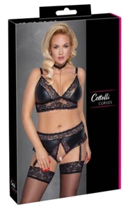 BRA SET plus size CAMI STYLE 2 PC SET O CROTCH RESTRAINTS LACE BLACK XL-4X - Picture 1 of 5