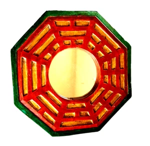 Vintage Wood Frame Hand Painted Rustic Hexagon Wall Mirror 11" Red Gold Green - Picture 1 of 6
