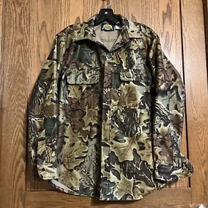 Cabelas Flannel Shirt Mens M Green Woodland Camo Hunting Sports LS Vintage - Picture 1 of 9