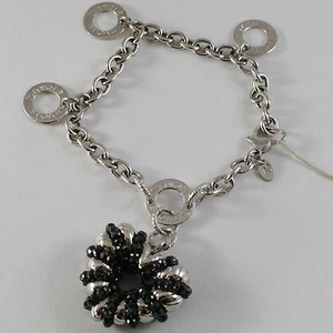 Bracelet Argent 925, Rolo avec Coeur Pendentif Travaillé Et Spinelle Noir, Roues - Picture 1 of 8