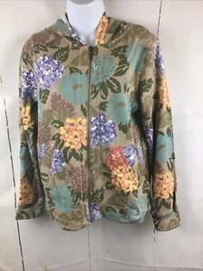 Liz Claiborne Floral Hydrangea Ribbed Zip Up Jacket W/Hood Sz. Petite P - Picture 1 of 20