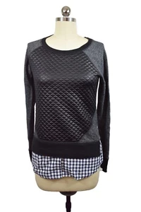 Mossimo Target Womens Top Shirt XS Black Quilted Checkered Long Sleeve Crewneck - Picture 1 of 5