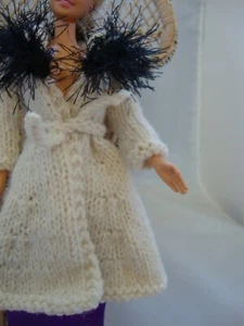 Hand Knit Doll Clothes fitted Cream Coat fits 11.5" fashion doll such as Barbie - Picture 1 of 2