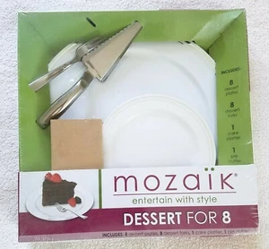 Sabert ~ Mozaik ~ 8 Piece Dessert Serving Set ~ White and Silver Color ~  - Picture 1 of 4