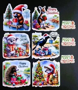 Beautiful DIE CUT CARD TOPPERS Christmas Aussie Animals Kangaroo Koala Magpie - Picture 1 of 1