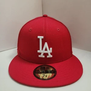 Los Angeles DODGERS Fitted 7 1/2 59FIFTY RED WOOL Baseball Cap MLB - Picture 1 of 7