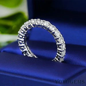 Moissanite Full Eternity Wedding Band 1.20 Carat Round Cut Solid 14K White Gold - Picture 1 of 9