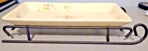 Pfaltzgraff Tea Rose Sled Serving Tray Ceramic Metal Holding Rack Centerpiece - Picture 1 of 9