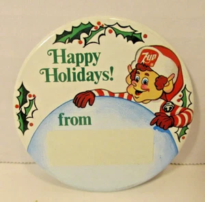 Vintage PinBack Button 7 Up Advertising Pin 7Up Happy Holidays Christmas Elf - Picture 1 of 3