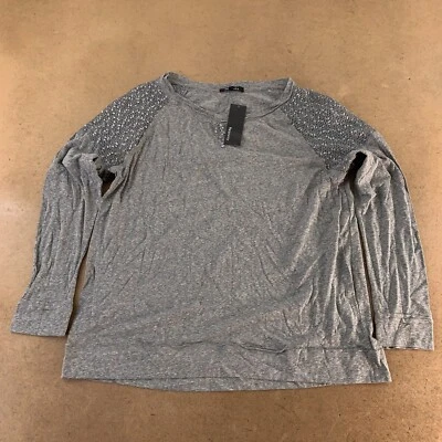 Relativity Women's Size XL Heather Gray Crochet Accented Long Sleeve Top NWT - Image 1 of 4