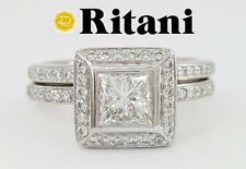 RITANI 1.68 ct Platinum Princess Diamond Engagement Ring Wedding Set RTL $12,000