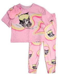 Justice Girls Pink Cat Nap Queen Pajamas Shirt, Joggers & Mask Sleep Set XLP - Picture 1 of 2