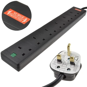 Toma de extensión Surge Protected 6 Gang Way Mains Reino Unido 13A negro 1m - Imagen 1 de 4