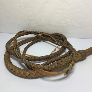 Vintage Leather Weaved Bullwhip Indiana Jones Style Braided Whip Cowboy Western - Picture 1 of 14