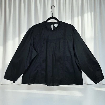 Blusa J.Crew Negra Crochet Ribete Mujer 3X Boho Campesina Manga Larga Algodón Top Foto 1 de 4
