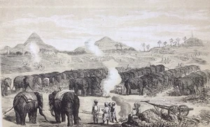 Antique  Chromolithograph Print   Book Plate Elephants army  India Art - Bild 1 von 3