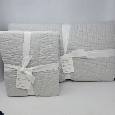 Pottery Barn Belgian Flax Linen Handcrafted Quilt KING & 3 Euro Shams Soft Gray - Image 1 of 2