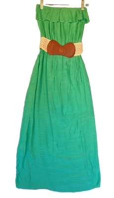 Vestido maxi três corações rosa sem alças com cinto verde jade drapeado tamanho pequeno novo com etiquetas - Imagem 1 de 4