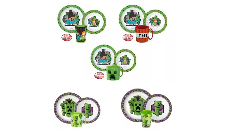 Minecraft Frühstücksset 3 tlg.  Geschirr Set 5 Varianten unverpackt Mikrowelle - Bild 1 von 4