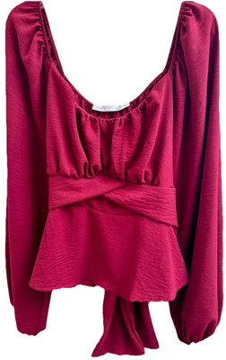 ALTAR'D STATE Talla XL Lola Top Corto Manga Larga Cruzado Borgoña Corbata Espalda EE. UU. Foto 1 de 4