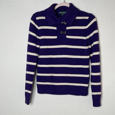 Suéter tejido Lauren Jeans Co Ralph Lauren XS rayas cierre palanca púrpura Foto 1 de 4