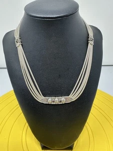 Elegant Chic 5 Stranded Sterling Silver Choker Necklace Ruby Stones 36g 17 Inch - Picture 1 of 13