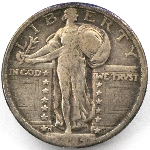 1924 D Standing Liberty Quarter 25c Fine / Very Fine VF Cover