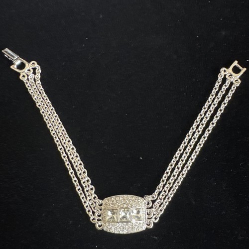 Givenchy Bracciale Tono Argento Firmato con Cristalli Swarovski Lungo 7” (B1)