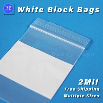 2Mil White Block Top Lock Seal Bags Writable Reclosable Zip Plastic Parts Bag - Image 1 of 3