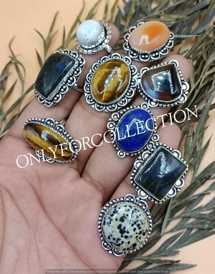 Moonstone & Mix Gemstone 925 Sterling Silver Plated Handmade Lot Rings Jewelry - Image 1 of 3