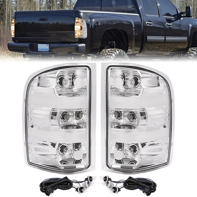 Rear Tail Lights Lamps For Chevy Silverado Pickup 2007-2014 w/Bulbs Chrome Clear - Image 1 of 4