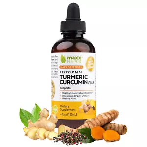 Maxx Herb Liposomal Turmeric Curcumin With BioPerine & Ginger - 4oz Bottle - Picture 1 of 6