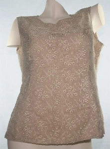 Beige Jones New York Size 10 Blouse W Embroidery Flower Design & zip side - Picture 1 of 5
