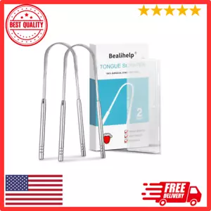 2 Pack Tongue Scraper, 100% Surgical 304 Stainless Steel Tongue Cleaner for Adul - Picture 1 of 24