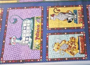 "Patience, Curiosity, Vigilance" cat fabric - Pattern - Patchwork Syle - Picture 1 of 7