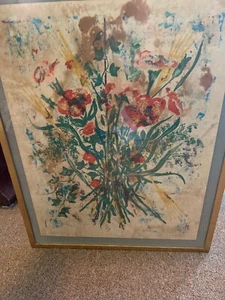 ANTIQUE ART Sigfrido Maovaz original lithograph Pencil signed flowers 1923-1993 - Picture 1 of 9