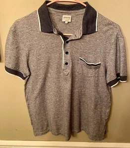 Auth Men's ARMANI COLLEZIONI White & Navy Striped POLO Shirt TOP - Picture 1 of 4