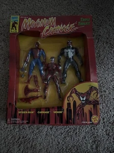Toybiz 1994 MAXIMUM CARNAGE Triple Threat 3 Pack Venom Spider-Man MIB NEW SEALED - Picture 1 of 4