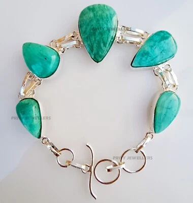 Pulsera Amazonita Natural Plata de Ley 925 Hecha a Mano Todos los Tamaños Foto 1 de 4
