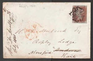 1841 1d TARGA ROSSA MARRONE IMPERFETTA 13 LETTERE I - K SU COPERTINA DATATA LUGLIO 1841 - Foto 1 di 3