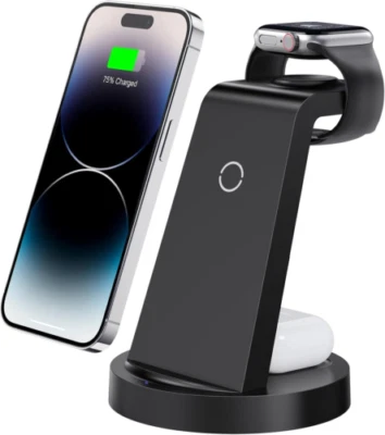 3 in 1 Charging Station for iPhone, Wireless Charger iPhone 16e 16 Black - Image 1 of 4