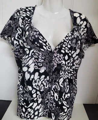 Suéter East 5th~Talla L*~Gorra/Corto Manga Mezcla Algodón con Estampado Animal Negro/Gris/Blanco Foto 1 de 4