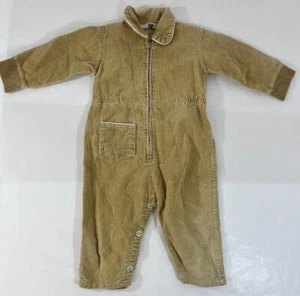 70s Montgomery Ward Corduroy Overalls Size 18 Months Baby Khaki Work Beige Vtg - Picture 1 of 12